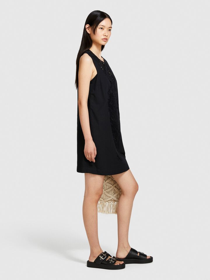 Sleeveless dress with crochet - women's short dresses - Black | Sisley image number 2